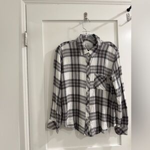 Rails Hunter White Ash Mint (white, gray, black) plaid button down long sleeve